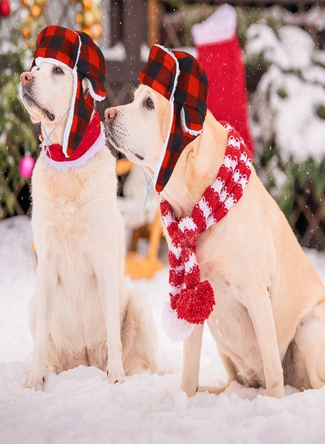 Sherr 2 Pieces Christmas Plaid Dog Hats with Earmuffs Winter Pets Adjustable Warm Trapper Hat Christmas Adjustable Pet Red Plaid Pet Hat Xmas Dog Headwear for Small Medium Large Dogs - Image 3